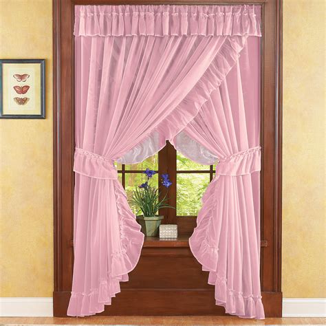 Isabella Ruffled Sheer Fabric Rod Pocket Window Curtain Set Ebay
