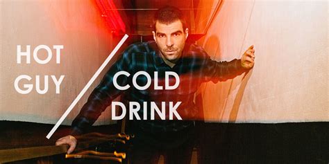 hot guy cold drink drinking with zachary quinto