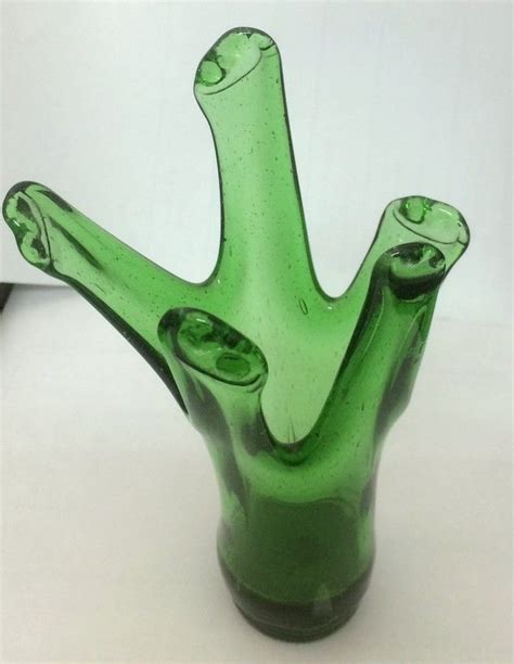 Glass Vase Vintage Tall Clear Green Art Wavy Rim 15cm 6