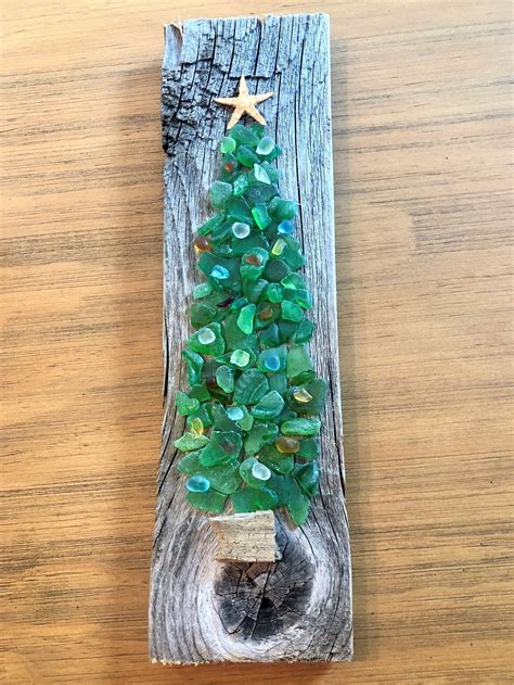 Sea Glass Christmas Tree On Reclaimed Wood Coastal Christmas Etsy