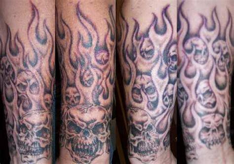 flaming skull  sleeve tattoo picture checkoutmyink