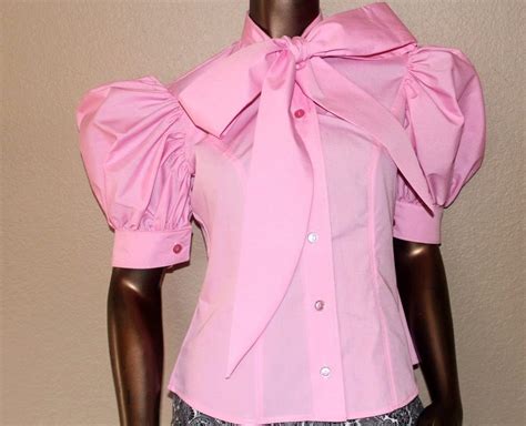 Hot Pink Bow Blouse Bow Blouse Pussy Bow Blouse Short Puffy Etsy