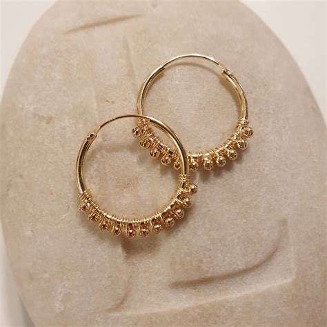 gold vermeil bead hoop earrings  adela rome