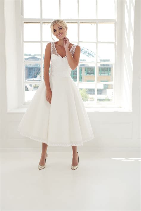 gorgeous ballerina length wedding dress with spot tulle overlay v neck