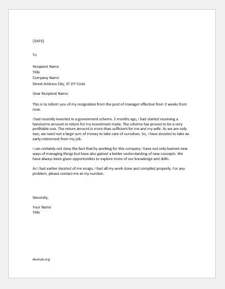 letter  retirement resignation    letter template