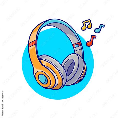 headphone listening   tune  note  cartoon vector icon