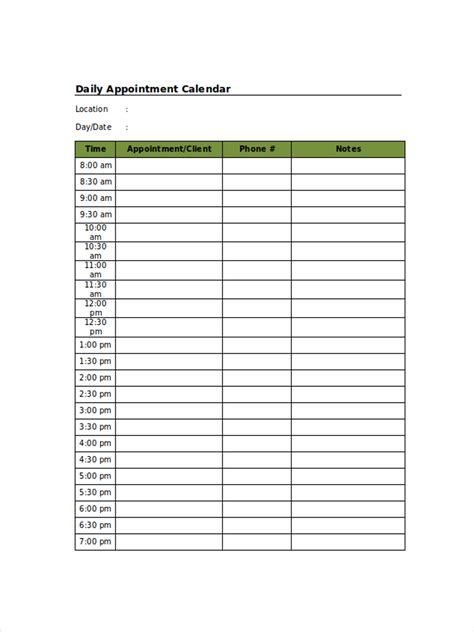 images  printable daily appointment sheets  printable