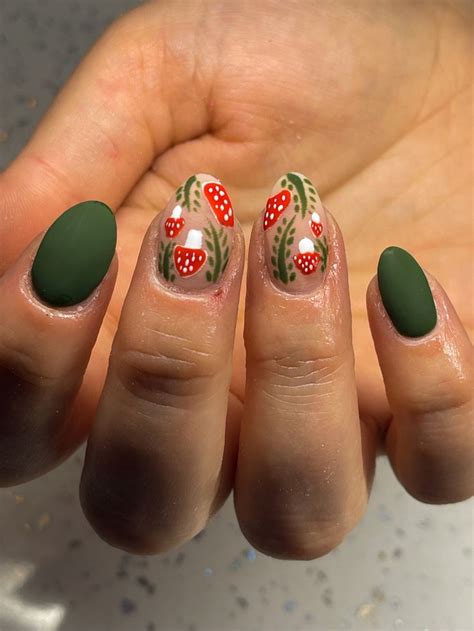 forest green nails  fly agaric details   nails   nude