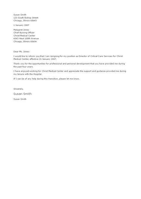 sample medical resignation letter   write  medical resignation