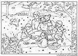 Picnic Coloring Pages Summer Family Seasons Colorkid Campfire Kids sketch template