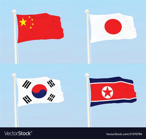 china japan south korea and north korea flags vector image