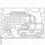 Coloring Hospital Ambulance Outline Stock Near Car Illustration Sign Pages Template Vector Cartoon sketch template