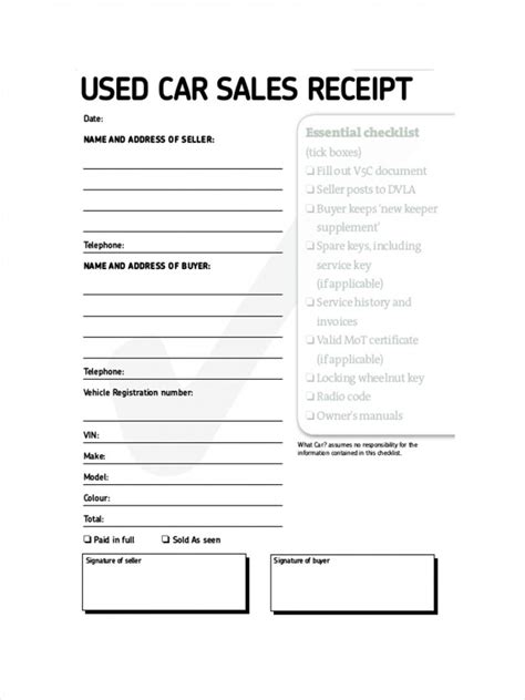 sales receipt examples samples  google docs  car