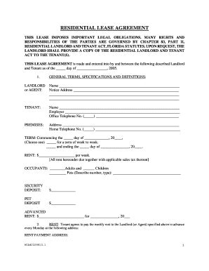 form fl residential lease agreement fill  printable