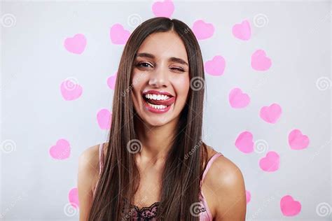 Beautiful Brunette Woman Smiling Expressive Facial Expressions