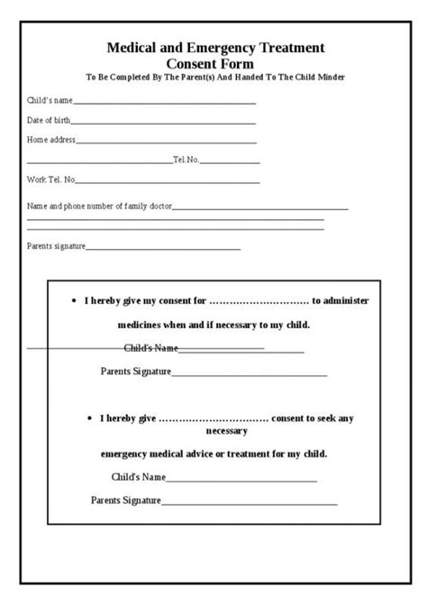 medical consent form child printable printable forms