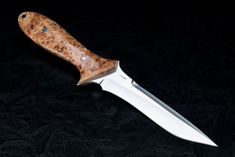 alex hossom knives combat narc custom fixed blade knife satin blade finish  red elm burl
