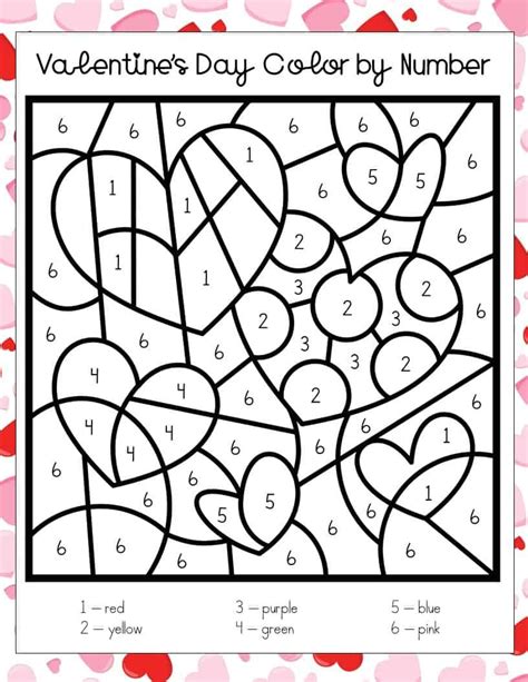 valentines day color  number worksheet  hearts   page