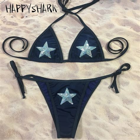 Happyshark 2018 New Shiny Sequin Bikinis Women Sexy