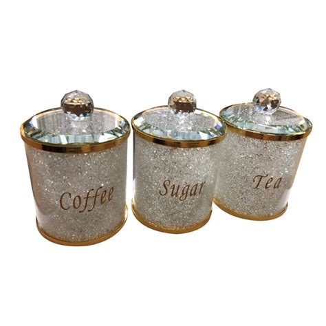 tea coffee sugar canister set storage jar  swarovski crystals