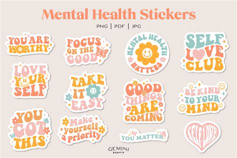 Mental Health Stickers Motivational Png Graphic By Geminipaperie