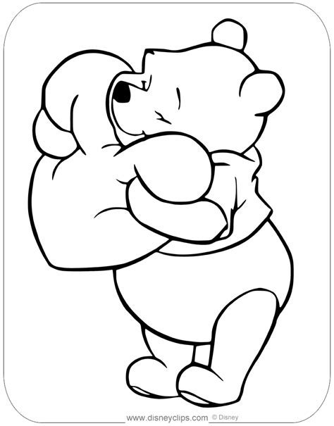 coloring page  winnie  pooh hugging  giant heart disney