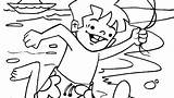 Boy Running Coloring Beach sketch template