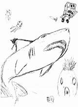 Coloring Pages Spongebob Jaws Sketch Shark Draw Template Tocolor sketch template