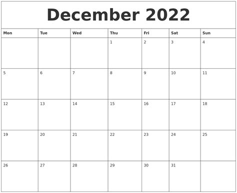 december  printable calendar