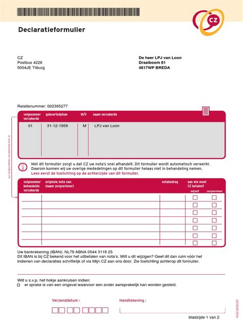 declaratie formulier cz