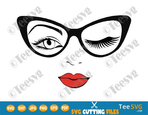 Woman Face Svg Winking Girl In Glasses Girl Face Cut File