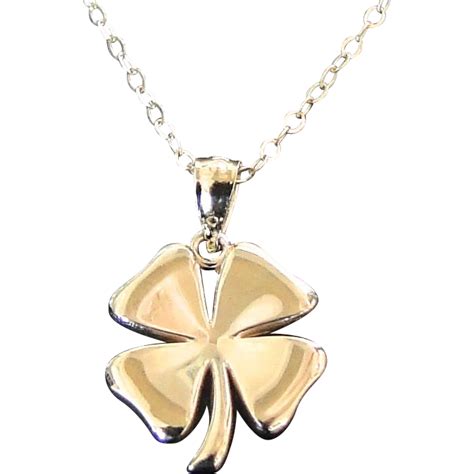 Gold Four Leaf Clover Necklace 14k Solid Gold Lucky Charm