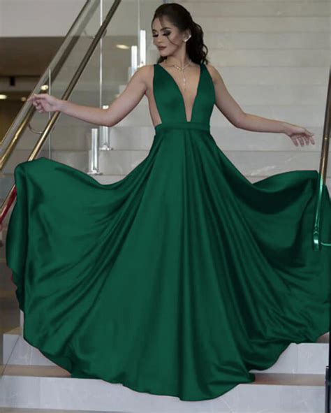siaoryne emerald green sexy deep v neck long evening dresses satin ch