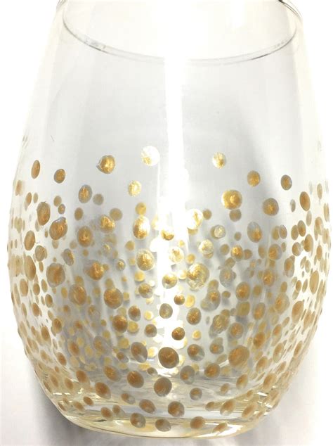 gold confetti stemless wine glasses set of 4 polka dot hand etsy