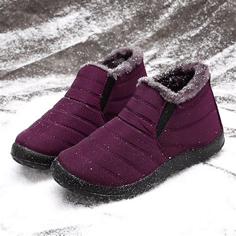 mens winter snow boots waterproof casual slip  flat heel fur lined warm shoes ebay