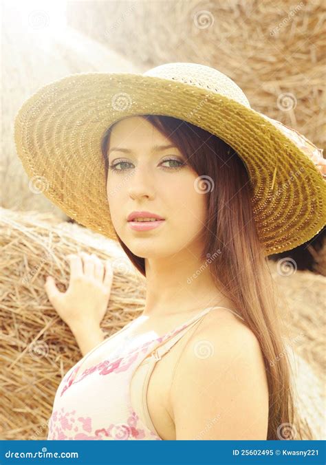 summer girl stock image image  charming outdoor haystack