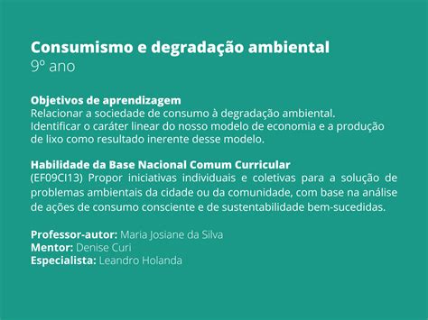 Plano De Aula 9º Ano Consumismo E Degradação Ambiental