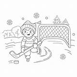 Playing Hockey Outline Coloring Cartoon Winter Sports Kids Boy Playground Stock Illustration Book Preview sketch template