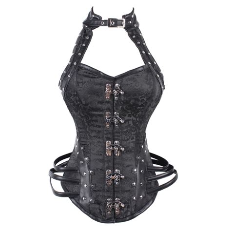 halter neck hot sexy black steampunk corset corselet overbust steel