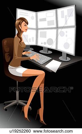 stock illustrations  video editor working woman  search