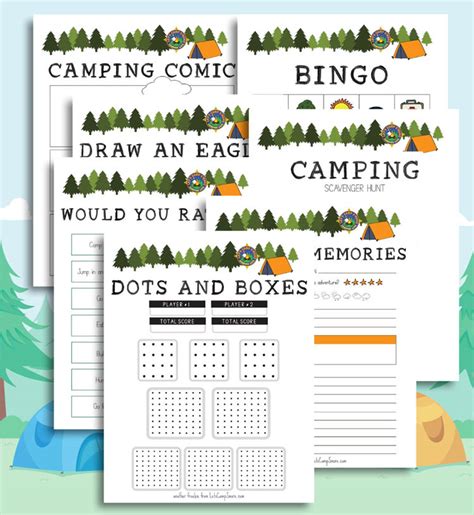 kids camping activity set  printable  pages  fun