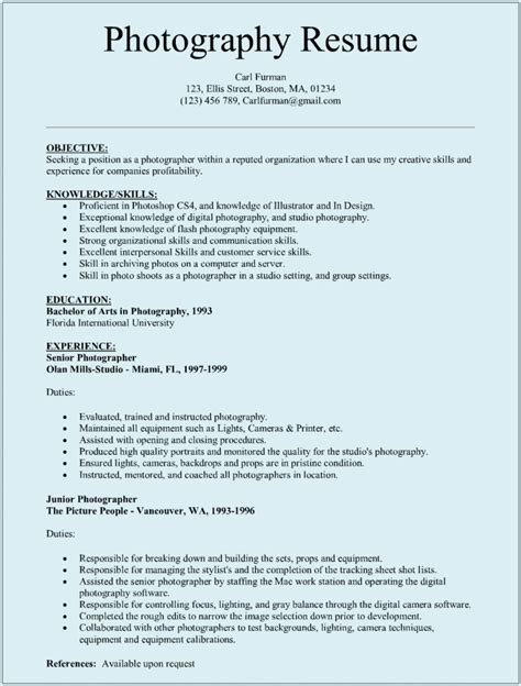 photographer resume sample sample resumes