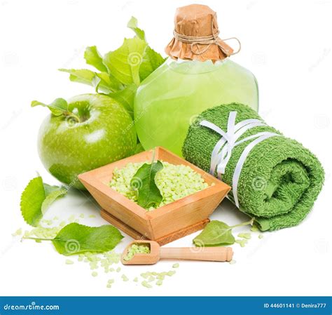 natural spa setting  products  green apple stock image image