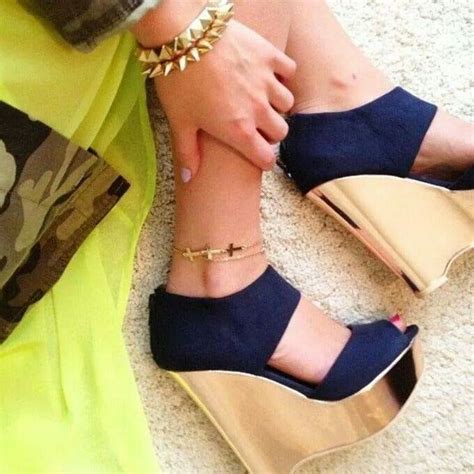 Navy And Gold Wedges Shoes Fabulous Shoes Crazy Shoes