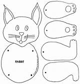 Puppet Cut Rabbit Paper Puppets Animal Fasteners Print sketch template