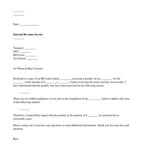 irs penalty response letter template word