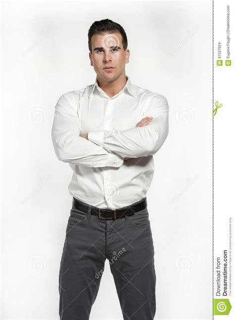 athletic white male  fitted shirt stock photo image  fashionable portrait