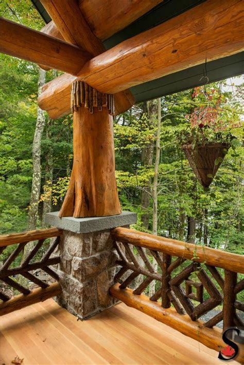 basic design   front porch railing  executed  lumber  logs