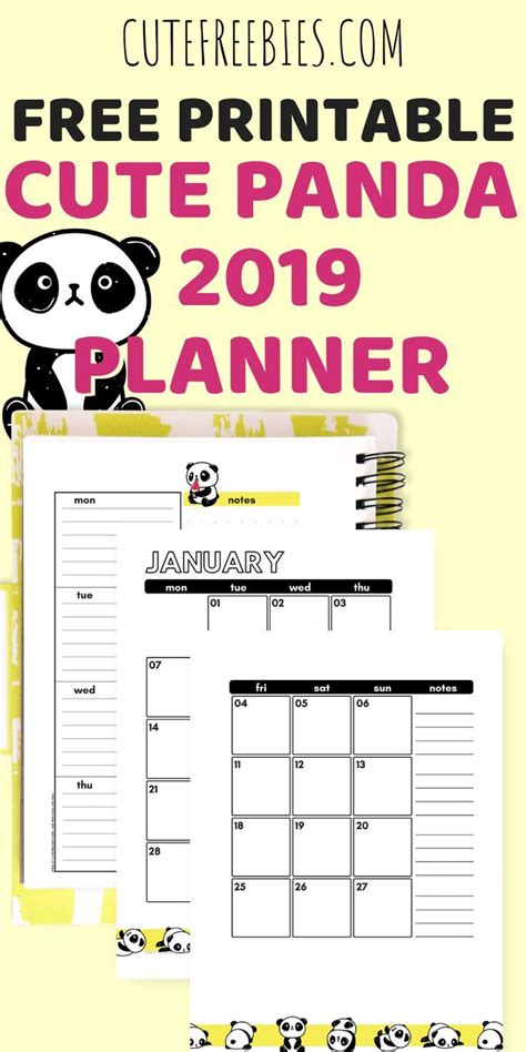 2019 Free Printable Planner Cute Pandas Cute Freebies For You