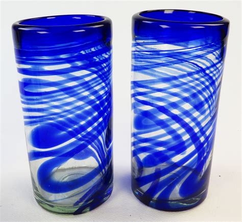 Drinking Glasses Blue Swirl 20oz Made In Mexico With Recycled Glass